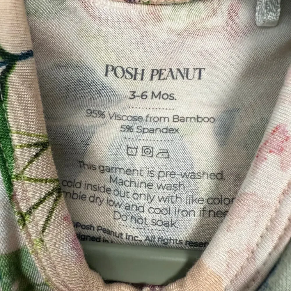 Posh Peanut Harper Floral Bamboo Ruffle Romper Dress 3-6 Months Pink‎ Green